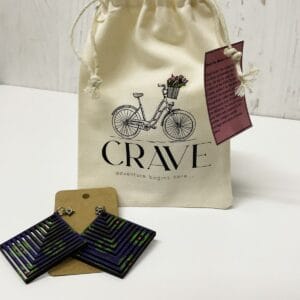 Shweshwe Laser-Cut Earrings Handcrafted geometric laser cut Shweshwe fabric earrings with Crave canvas gift bag