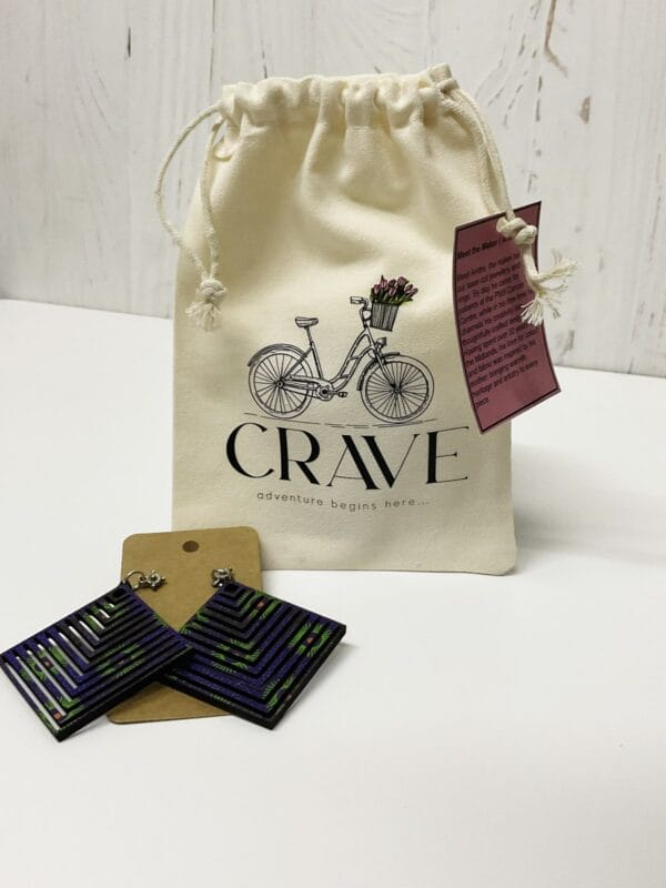 Shweshwe Laser-Cut Earrings Handcrafted geometric laser cut Shweshwe fabric earrings with Crave canvas gift bag