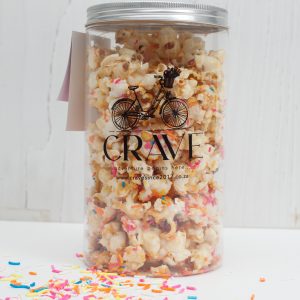 Crave Birthday Cake Popcorn 200g with white chocolate and sprinkles
